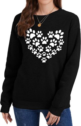 Womens Dog Mom Sweatshirt Long Sleeve Dog Paw Print Crewneck Funny Heart Graphic Sweatshirts in Kuwait