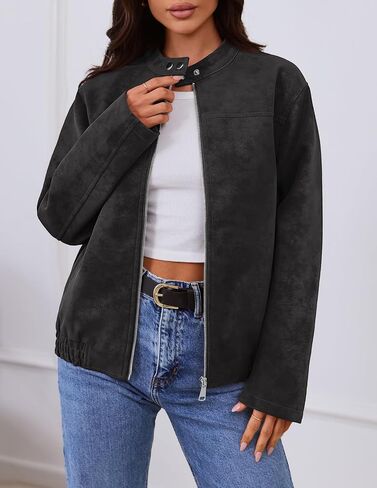 Merokeety Women’s 2025 Faux Suede Bomber Jackets Trendy Long Sleeve Zip Up Fall Winter Coat in Saudi Arabia