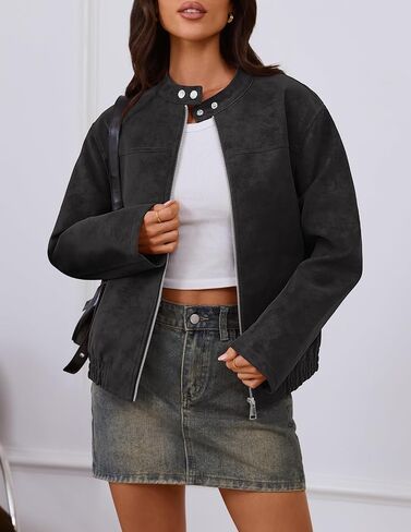 Merokeety Women’s 2025 Faux Suede Bomber Jackets Trendy Long Sleeve Zip Up Fall Winter Coat in Saudi Arabia