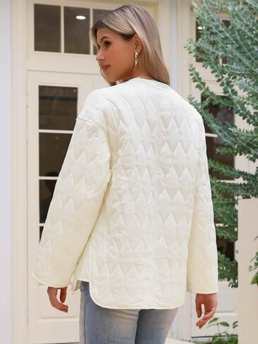 سترة Allegra k Puffer للنساء خفيفة الوزن زر أسفل الأكمام الطويلة Snap Snap Ceanted Coats Coats in Saudi Arabia