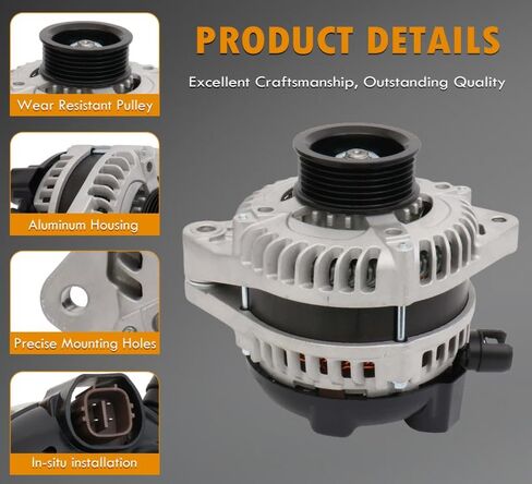 المولد المتوافق مع Jeep Cherokee 2014-2019 ، Compass ، Renegade & Chrysler 200 & Ram Promaster City & Fiat 500x ، 2.4L ، 12V 160A 6-Grove Decoupler Pulley ، استبدل# 56029624ab in Kuwait