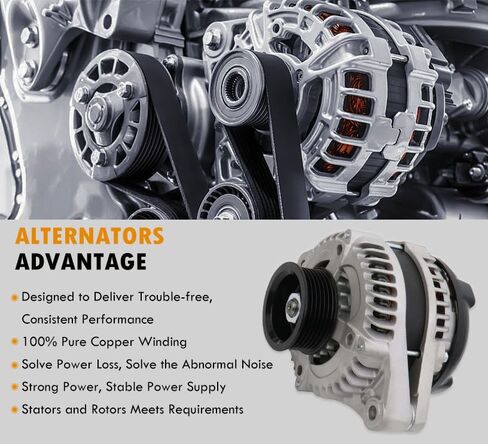 المولد المتوافق مع Jeep Cherokee 2014-2019 ، Compass ، Renegade & Chrysler 200 & Ram Promaster City & Fiat 500x ، 2.4L ، 12V 160A 6-Grove Decoupler Pulley ، استبدل# 56029624ab in Kuwait