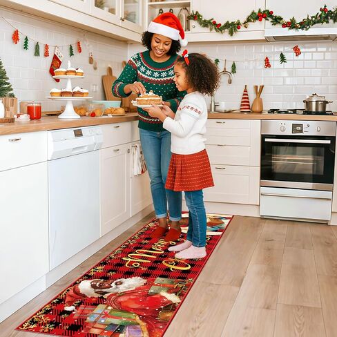 3 Pcs Christmas Kitchen Rugs and Mats Farmhouse Truck Red Buffalo Plaid Snowflakes Bathroom Carpets Winter Floor Mat for Xmas Home Christmas Kitchen Mats for Floor Bathroom Indoor (Red) in Saudi Arabia