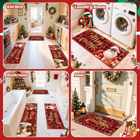 3 Pcs Christmas Kitchen Rugs and Mats Farmhouse Truck Red Buffalo Plaid Snowflakes Bathroom Carpets Winter Floor Mat for Xmas Home Christmas Kitchen Mats for Floor Bathroom Indoor (Red) in Saudi Arabia