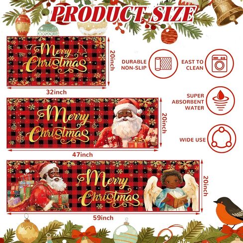3 Pcs Christmas Kitchen Rugs and Mats Farmhouse Truck Red Buffalo Plaid Snowflakes Bathroom Carpets Winter Floor Mat for Xmas Home Christmas Kitchen Mats for Floor Bathroom Indoor (Red) in Saudi Arabia