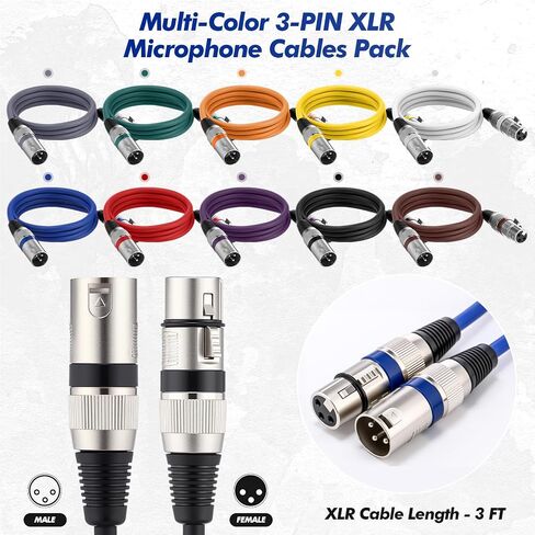 20 قطعة كابل ميكروفون XLR بطول 3 أقدام و3 دبابيس XLR متوازن ذكر إلى أنثى كابل ميكروفون نحاسي خالي من الأكسجين (OFC) سلك ميكروفون لخلاط الميكروفون واستوديو التسجيل وأنظمة السماعات، متعدد الألوان in Saudi Arabia