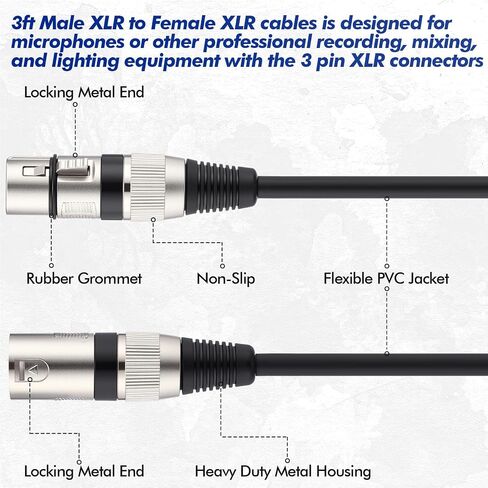 20 قطعة كابل ميكروفون XLR بطول 3 أقدام و3 دبابيس XLR متوازن ذكر إلى أنثى كابل ميكروفون نحاسي خالي من الأكسجين (OFC) سلك ميكروفون لخلاط الميكروفون واستوديو التسجيل وأنظمة السماعات، متعدد الألوان in Saudi Arabia