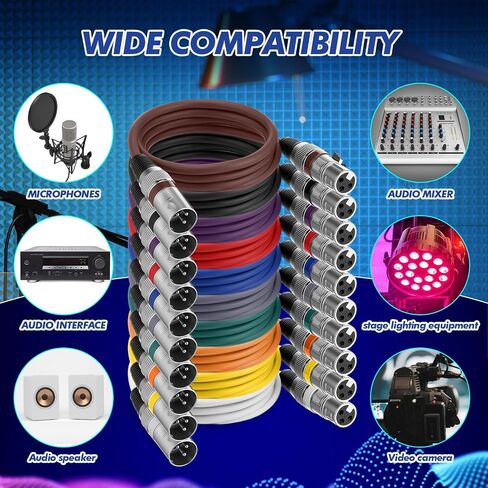 20 قطعة كابل ميكروفون XLR بطول 3 أقدام و3 دبابيس XLR متوازن ذكر إلى أنثى كابل ميكروفون نحاسي خالي من الأكسجين (OFC) سلك ميكروفون لخلاط الميكروفون واستوديو التسجيل وأنظمة السماعات، متعدد الألوان in Saudi Arabia