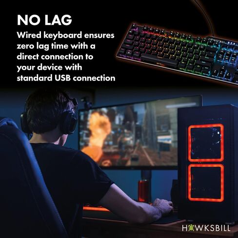 لوحة مفاتيح الألعاب الميكانيكية السلكية Scorpion V1-USB-A W/USB-C محول الاتصال-عن طريق اللمس والنقر-مفاتيح الإضاءة الرائعة RGB ووظيفة الوسائط المتعددة 104 مفاتيح in Saudi Arabia