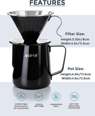 AGOGO Stainless Pour Over Coffee Maker Set, 50 Paper Filters, 20oz, Sliver in Saudi Arabia
