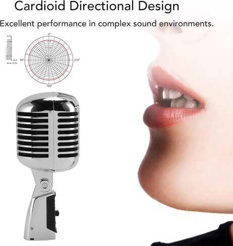 GOWENIC Vintage Microphone, Retro Style Dynamic Microphone, Zinc Alloy Self Tensioning Rotating Rack Retro Dynamic Vocal Microphone for KTV Party (Silver) in Saudi Arabia