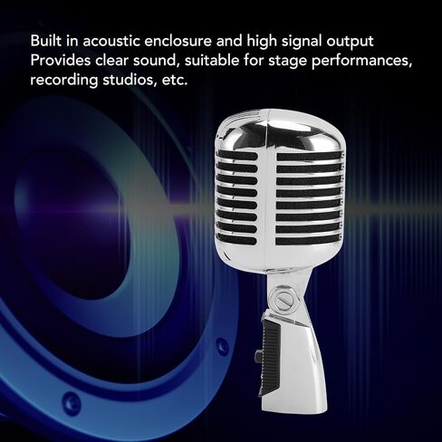 GOWENIC Vintage Microphone, Retro Style Dynamic Microphone, Zinc Alloy Self Tensioning Rotating Rack Retro Dynamic Vocal Microphone for KTV Party (Silver) in Saudi Arabia