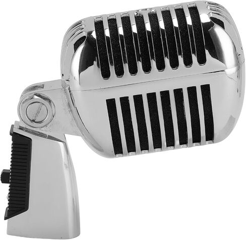 GOWENIC Vintage Microphone, Retro Style Dynamic Microphone, Zinc Alloy Self Tensioning Rotating Rack Retro Dynamic Vocal Microphone for KTV Party (Silver) in Saudi Arabia