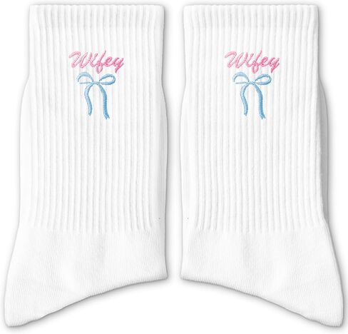 Embroidered Pink Bow Bride Socks - Wedding Day 'BRIDE' Crew Socks - Funny Bridal Party Favors for Bachelorette Gift - Cute Bride-to-Be Essentials. (216) in Kuwait