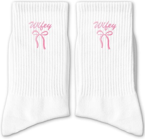 Embroidered Pink Bow Bride Socks - Wedding Day 'BRIDE' Crew Socks - Funny Bridal Party Favors for Bachelorette Gift - Cute Bride-to-Be Essentials. (216) in Kuwait