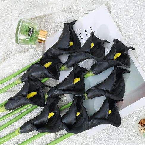10pcs Calla Lily Flowers Flowers ، 26 "Touch Long Long Ste Faux Calla Lillies للمزهريات الطويلة ، ديكور منزل مكتب الزفاف الداخلي (أبيض) in Kuwait