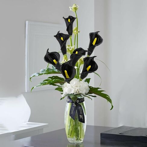 10pcs Calla Lily Flowers Flowers ، 26 "Touch Long Long Ste Faux Calla Lillies للمزهريات الطويلة ، ديكور منزل مكتب الزفاف الداخلي (أبيض) in Kuwait