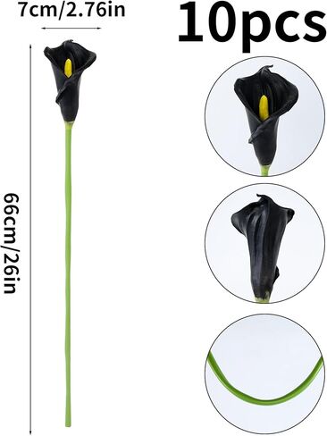 10pcs Calla Lily Flowers Flowers ، 26 "Touch Long Long Ste Faux Calla Lillies للمزهريات الطويلة ، ديكور منزل مكتب الزفاف الداخلي (أبيض) in Kuwait