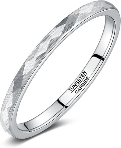 NUNCAD 2mm Tungsten Wedding Band Ring for Men Women 14K Gold/Silver/Black Domed Hammered Finish Comfort Fit Size 5-12 in Saudi Arabia