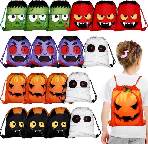 Shihanee 36 PCS Halloween Armers Carps String Set Bulk - Halloween Draphstring Backpack Party Supplies for Kids Girls Boys Gym Supplies (Cartoon Style) in Saudi Arabia