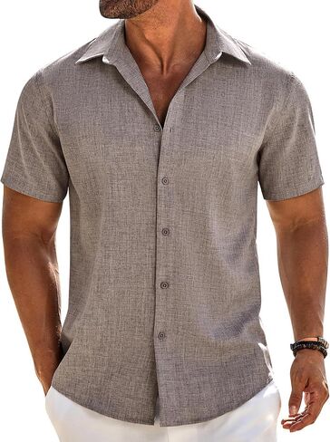 Coofandy Mens زر أسفل القميص قصير الأكمام القمصان غير الرسمية شاطئ القمصان الصيفية قمصان الزفاف قميص العطلة in Saudi Arabia