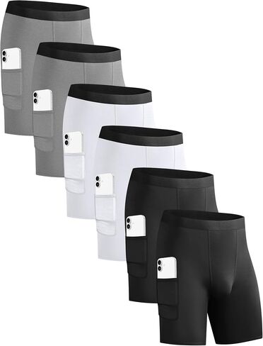 6 شورتات ضغط حزمة مع Pocket Men Sports Performance Performance Athletic Running Spands SPANDEX in Kuwait