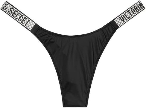 Victoria's Secret Logo Shine Strap Thong Panty Black in Saudi Arabia