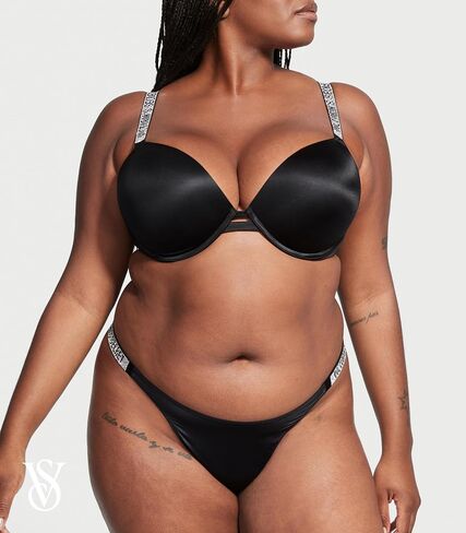 Victoria's Secret Logo Shine Strap Thong Panty Black in Saudi Arabia