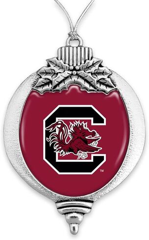 لمبة South Carolina Gamecocks USC مع شعار الفريق، زخرفة معدنية فضية لشجرة عيد الميلاد in Kuwait