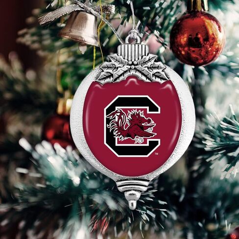 لمبة South Carolina Gamecocks USC مع شعار الفريق، زخرفة معدنية فضية لشجرة عيد الميلاد in Kuwait