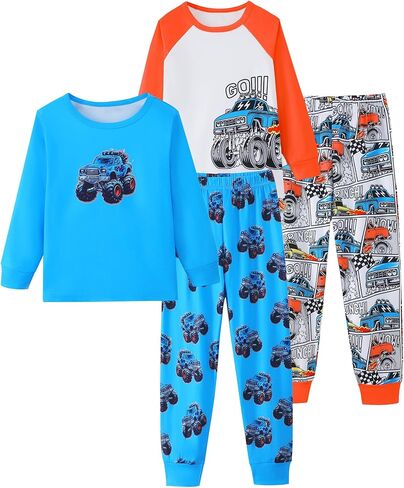 Mikrdoo Boys Pajamas 4-Piece Set Long Sleeve Fall Stretch Breathable & Soft Sleepwear for Kids 2-12Years in Kuwait