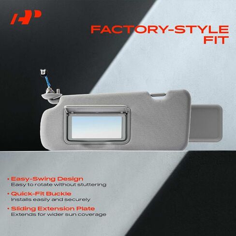 A -Premium Driver & Cassenger Sun Visor متوافق مع Hyundai Sonata 2005 2006 2007 2008 - مع Vanity Light ، مع مرآة الغرور ، مع فتحة سقف ، مع امتداد Sniding Sun Visor ، رمادي in Saudi Arabia