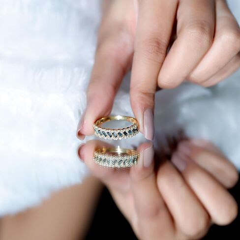 Certified London Blue Topaz Half Eternity Band, AAA Quality, Real Topaz Diamond Wedding Band for Women - Ready To Gift in Saudi Arabia