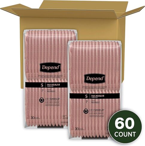 Depend FIT-FLEX Incontinence Underwear for Women, Disposable, Maximum Absorbency, S, Blush, 46 Count in Kuwait