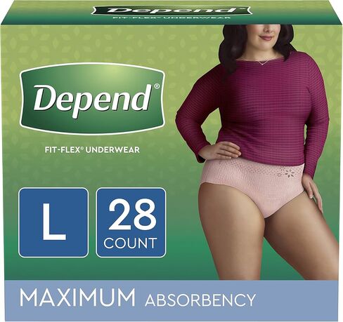 Depend FIT-FLEX Incontinence Underwear for Women, Disposable, Maximum Absorbency, S, Blush, 46 Count in Kuwait