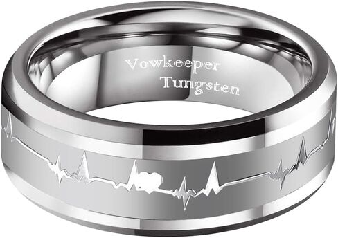 8 ملم خاتم الزواج الأسود التنغستن للرجال ، مرصع بتصميم نبضات القلب ، مثالي لحفل الزفاف ، المشاركة والوعد ، حلقة الهدية للجنسين 7-13 in Kuwait