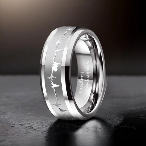 8 ملم خاتم الزواج الأسود التنغستن للرجال ، مرصع بتصميم نبضات القلب ، مثالي لحفل الزفاف ، المشاركة والوعد ، حلقة الهدية للجنسين 7-13 in Kuwait