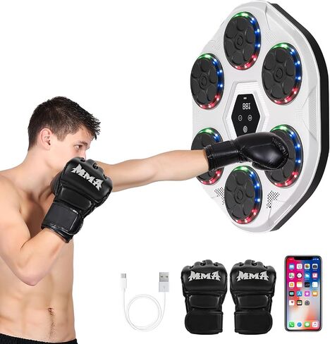 Music Boxing Machine, Wall-Mounted Bluetooth Punch Trainer with LED Lights, 9 Rhythm Modes & 9 Speeds, Interactive Reflex Boxing Pad for Home Gym, Adults & Kids Fitness Game in Saudi Arabia