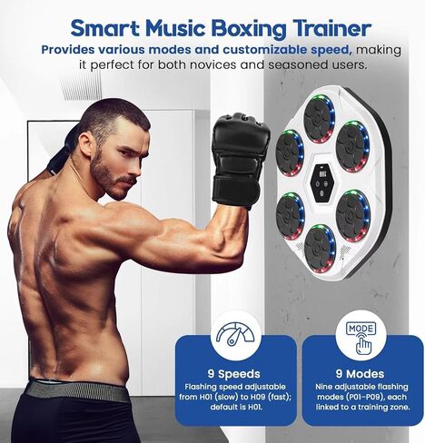 Music Boxing Machine, Wall-Mounted Bluetooth Punch Trainer with LED Lights, 9 Rhythm Modes & 9 Speeds, Interactive Reflex Boxing Pad for Home Gym, Adults & Kids Fitness Game in Saudi Arabia