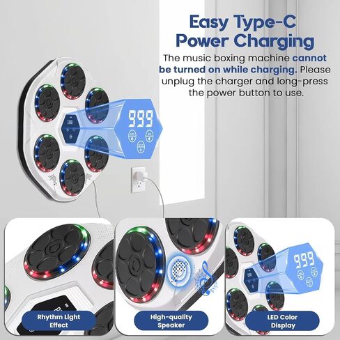 Music Boxing Machine, Wall-Mounted Bluetooth Punch Trainer with LED Lights, 9 Rhythm Modes & 9 Speeds, Interactive Reflex Boxing Pad for Home Gym, Adults & Kids Fitness Game in Saudi Arabia