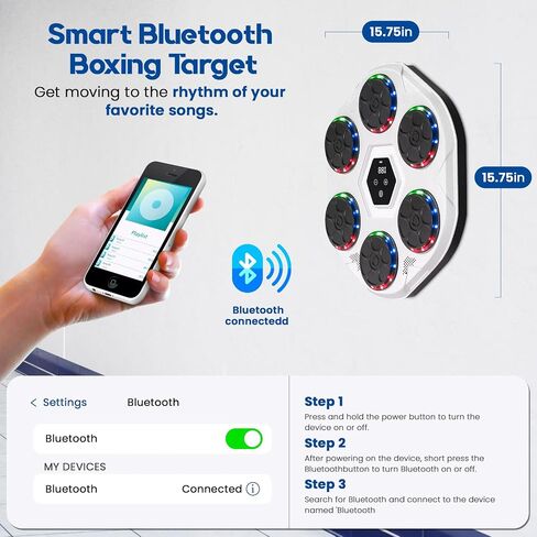 Music Boxing Machine, Wall-Mounted Bluetooth Punch Trainer with LED Lights, 9 Rhythm Modes & 9 Speeds, Interactive Reflex Boxing Pad for Home Gym, Adults & Kids Fitness Game in Saudi Arabia