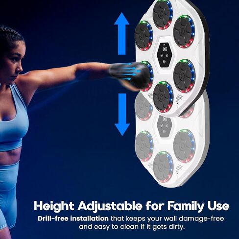 Music Boxing Machine, Wall-Mounted Bluetooth Punch Trainer with LED Lights, 9 Rhythm Modes & 9 Speeds, Interactive Reflex Boxing Pad for Home Gym, Adults & Kids Fitness Game in Saudi Arabia