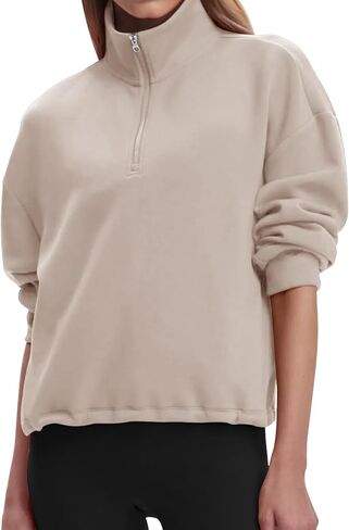 Womens Sweatshirts Half Zip Pullover Drawstring Waist Sweaters Quarter Zipper Hoodies 2025 Fall Fashion Clothes in Kuwait