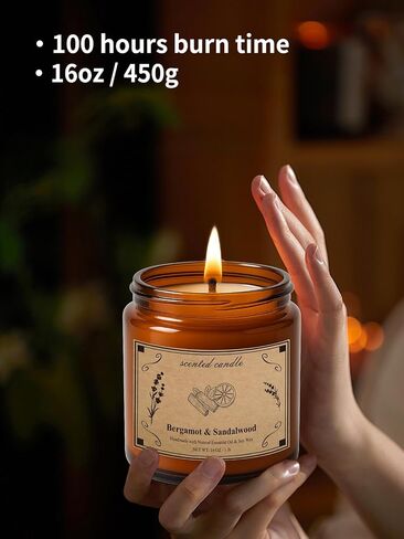 Scented Candles for Home, 16oz Large Amber Jar Scented Candle – Vanilla Soy Wax Candle with 100 Hour Burn Time, Long Lasting Aromatherapy Candle for Relaxing Home Fragrance & Gift Giving in Saudi Arabia