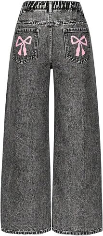 سراويل جينز فضفاضة من الفتاة y2k ممزق سراويل جينز مستقيمة مع جيوب in Kuwait