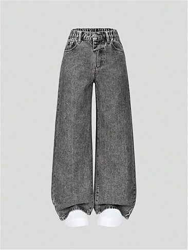 سراويل جينز فضفاضة من الفتاة y2k ممزق سراويل جينز مستقيمة مع جيوب in Kuwait