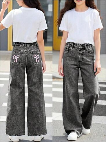 سراويل جينز فضفاضة من الفتاة y2k ممزق سراويل جينز مستقيمة مع جيوب in Kuwait