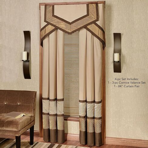 Delta Contemporary Luxury Washable Window Treatment | Sophisticated | Bronze, Champagne Gold, Golden Bronze | Pleated | Silky Polyester Satin | 4 Piece Set: Cornice Valance Set and 96L Curtain Pair in Saudi Arabia