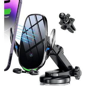 شاحن السيارات اللاسلكي ، شاحن لاسلكي سريع 15 واط للسيارات التلقائي ، مناسب مع iPhone 15 14 13 12 11 Pro Max XS ، Samsung Galaxy S23 Ultra S22 S21 S20 ، S10+ S9+ Note 9 ، إلخ in Kuwait