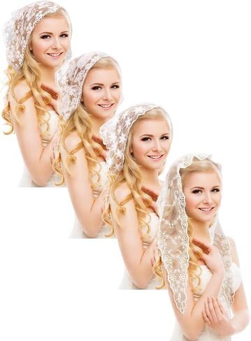 4 Pcs Mantilla Chapel Veils for Church Catholic Short Embroidery Lace Head Coverings Christian Veils for Women Bridal in Saudi Arabia